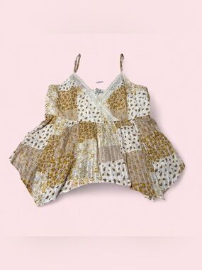 American Eagle Outfitters White and Gold Floral Patchwork Tank Top